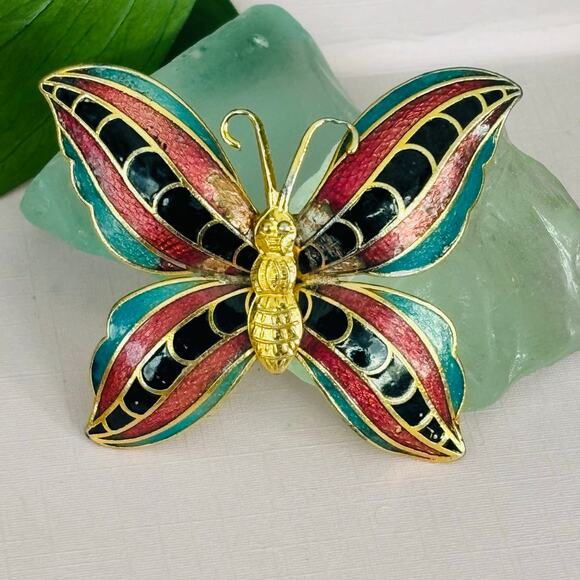 8125 Vintage Cloissone Butterfly Brooch Pin - Picture 3 of 5